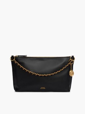 sac épaule en cuir à anse en chaîne black pour femmes tommy hilfiger