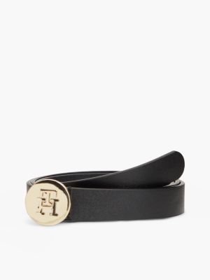 cintura in pelle con fibbia tonda e logo th black da donne tommy hilfiger