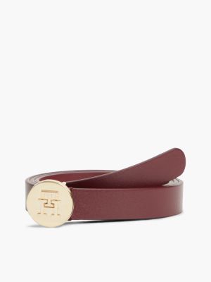 cintura in pelle con fibbia tonda e logo th red da donne tommy hilfiger