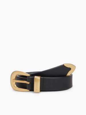 black leather western rounded buckle belt for women tommy hilfiger