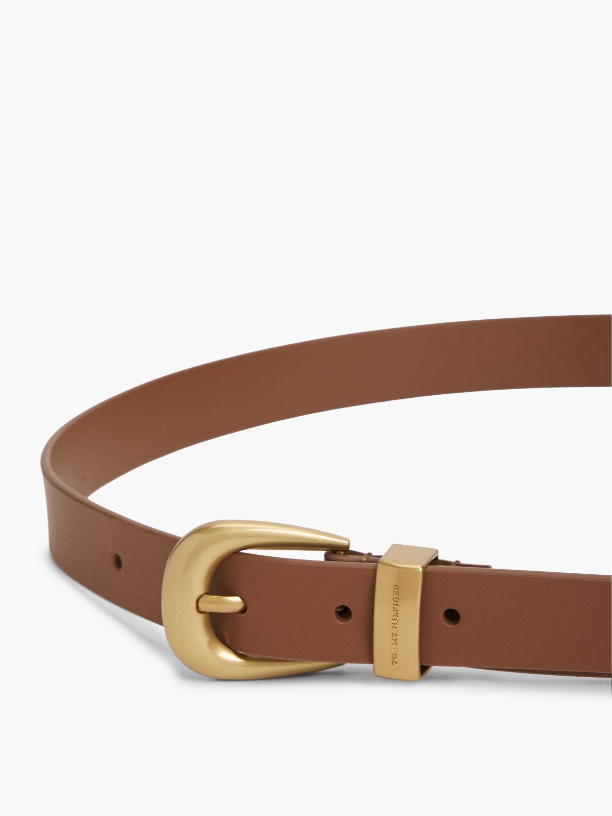 Leather Western Rounded Buckle Belt — Brown