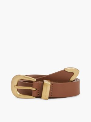 cintura stile western in pelle con logo brown da donne tommy hilfiger