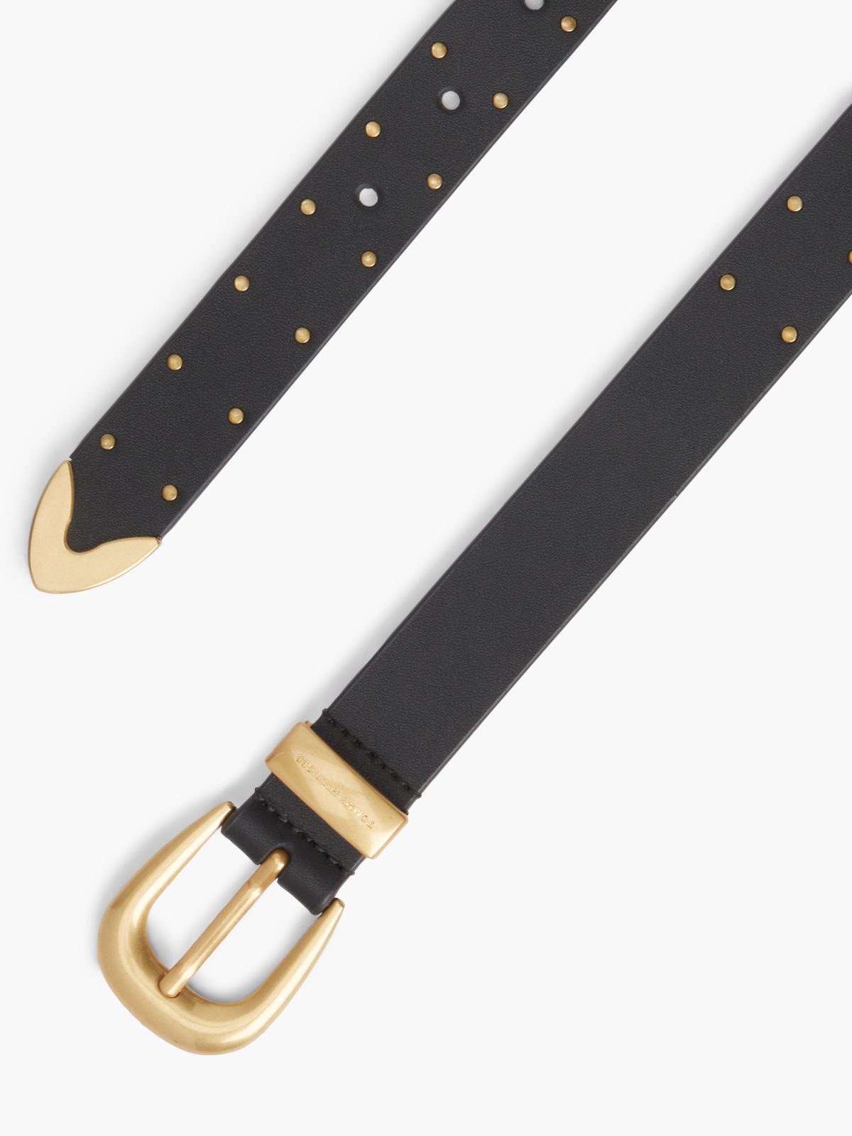 Leather Western Rounded Buckle Studded Belt — Black
