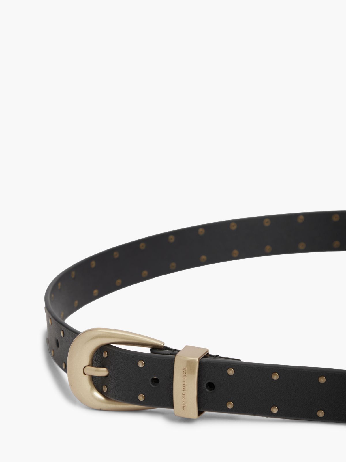 Leather Western Rounded Buckle Studded Belt — Black