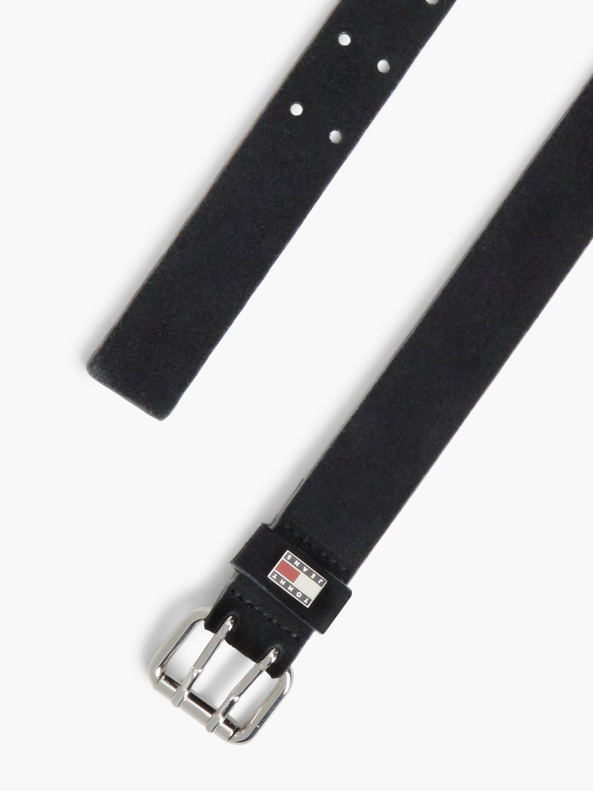 Suede Logo Square Buckle Belt — Black