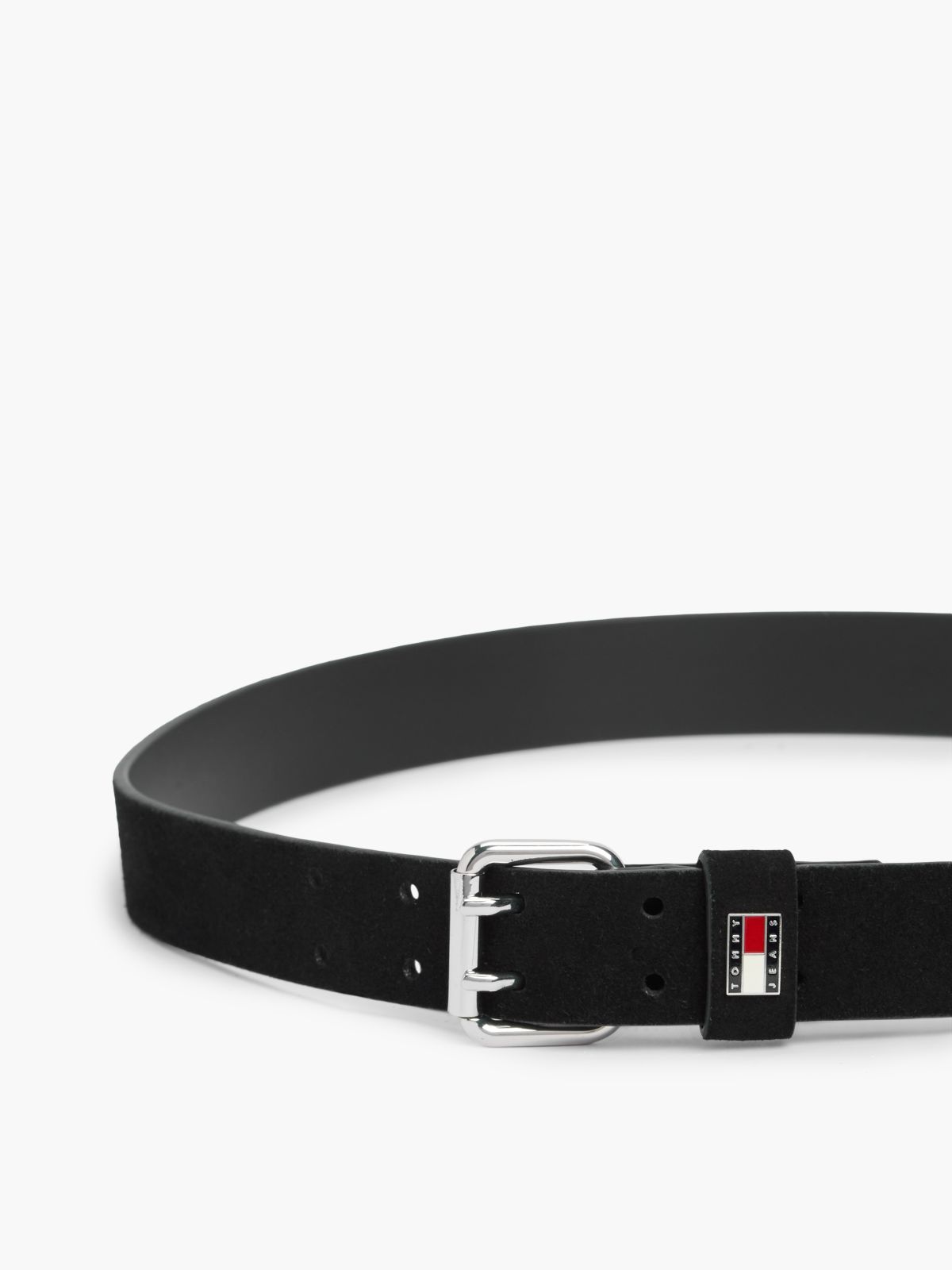Suede Logo Square Buckle Belt — Black