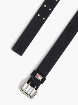 black suede logo square buckle belt for women tommy jeans