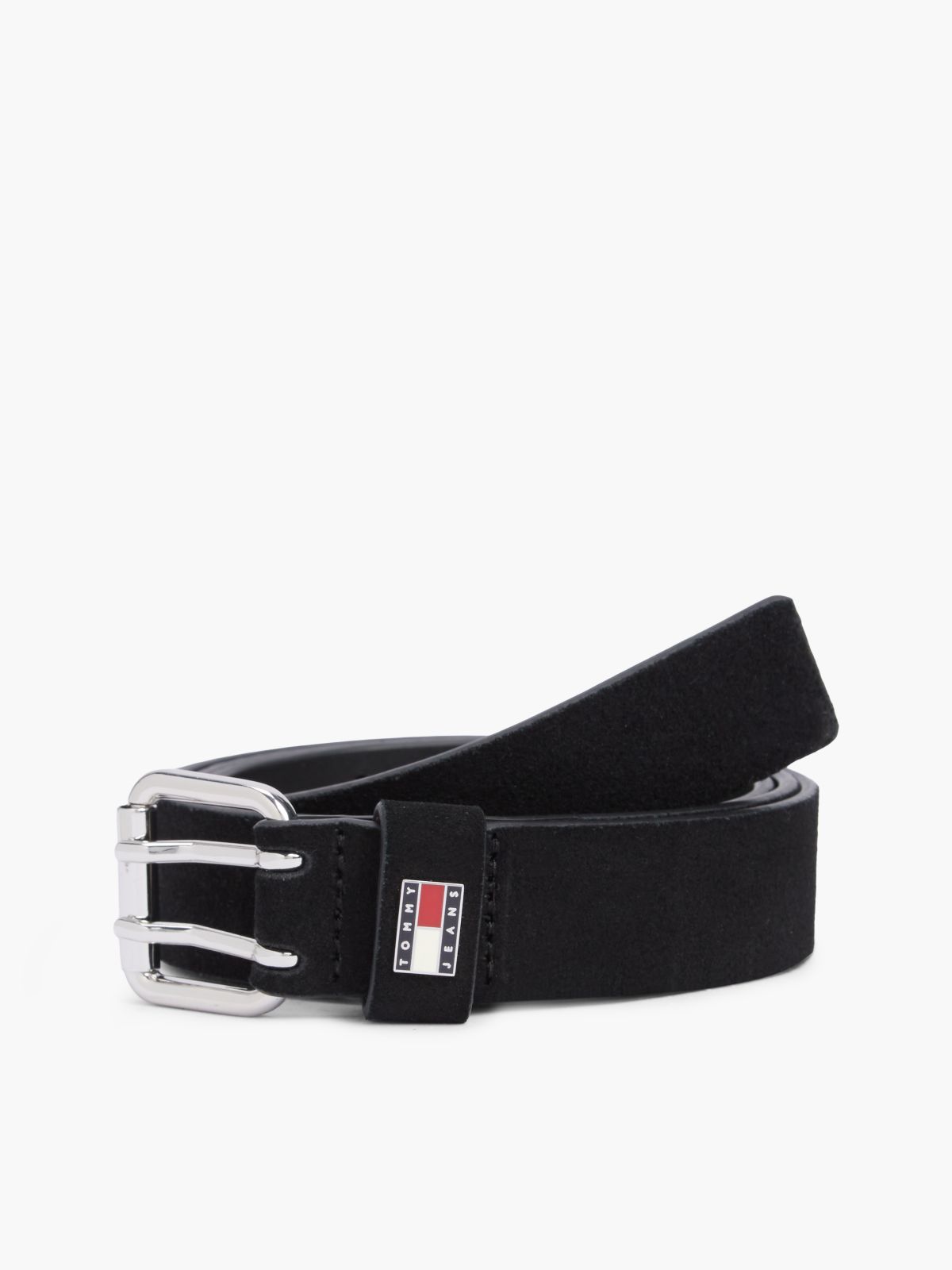 Suede Logo Square Buckle Belt — Black