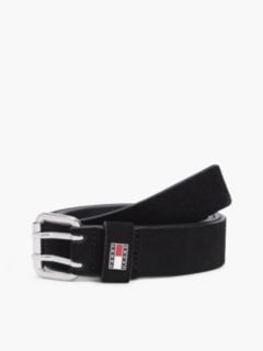 Suede Logo Square Buckle Belt — Black 1