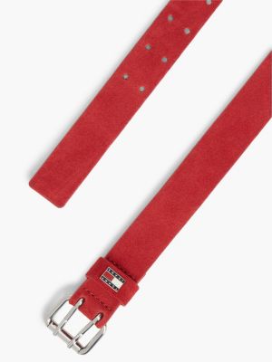 red suede logo square buckle belt for women tommy jeans