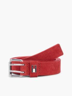 Suede Logo Square Buckle Belt — Red 1