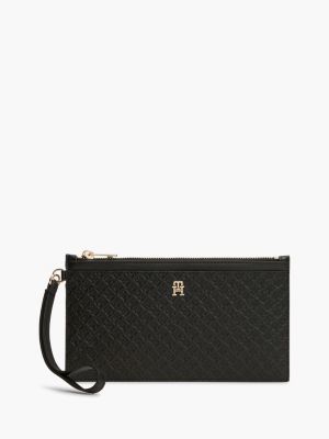 black hilfiger icon debossed wrist pouch for women tommy hilfiger