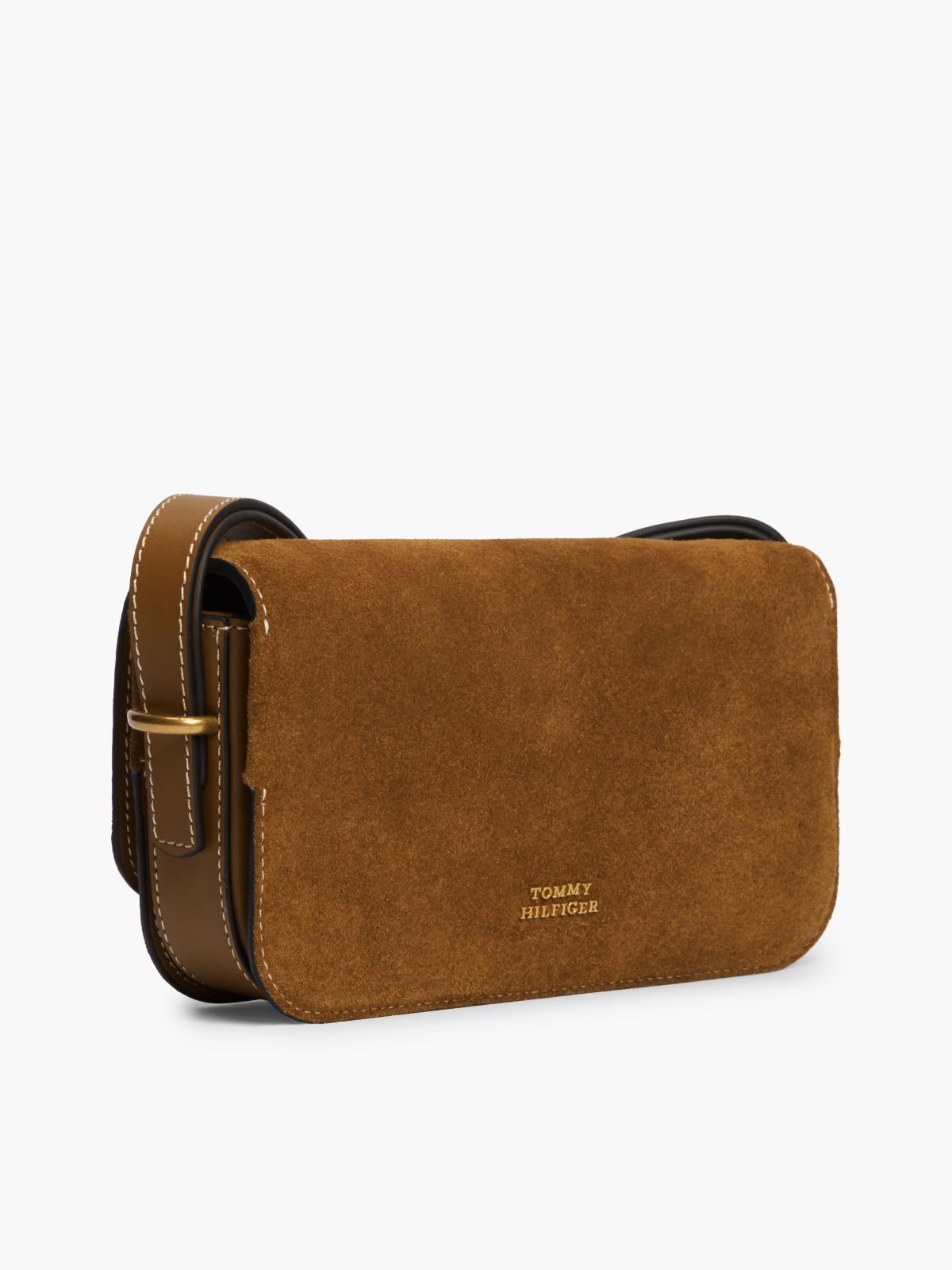 Logo Flap Suede Crossbody Bag — Brown