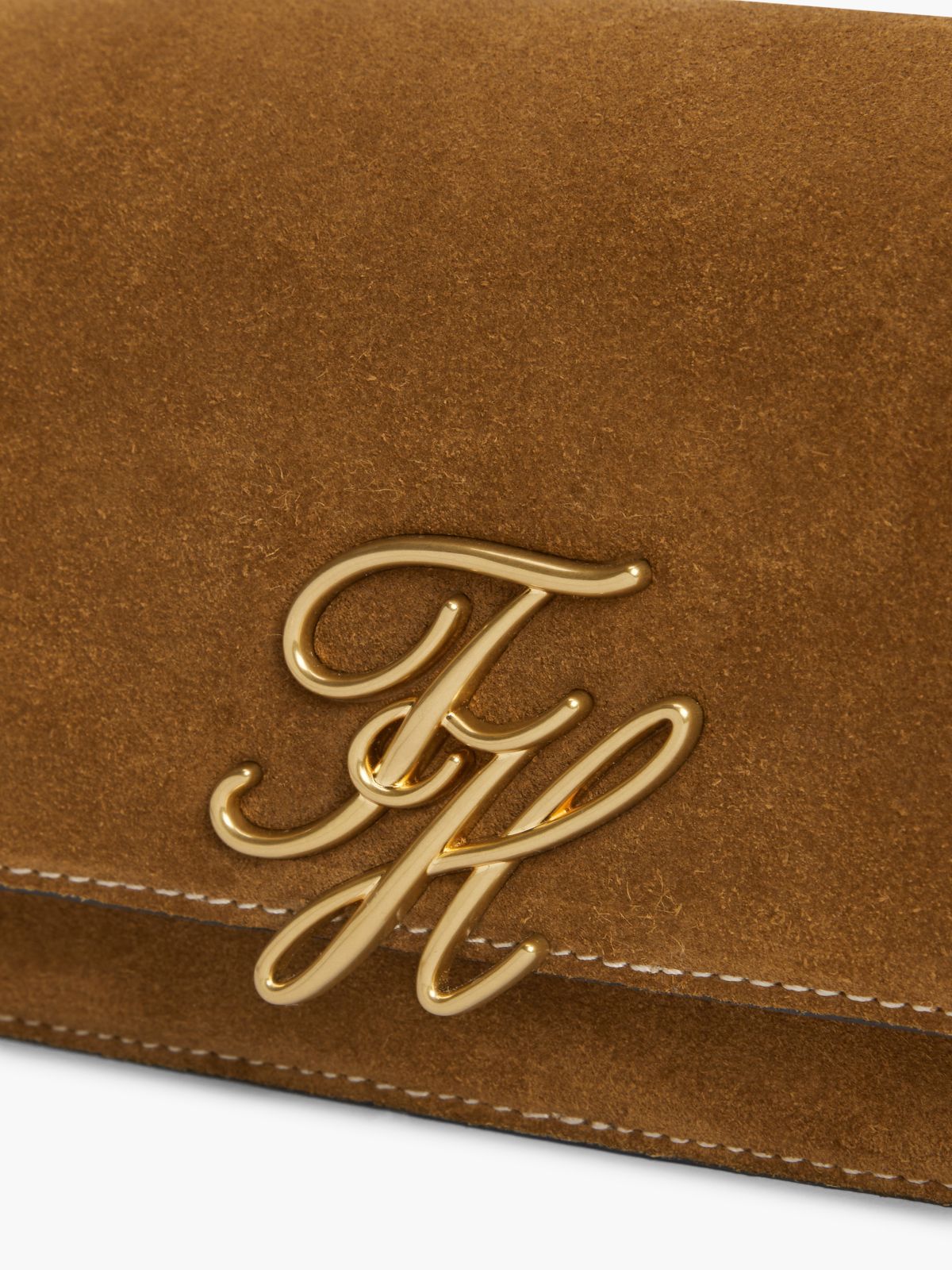 Logo Flap Suede Crossbody Bag — Brown