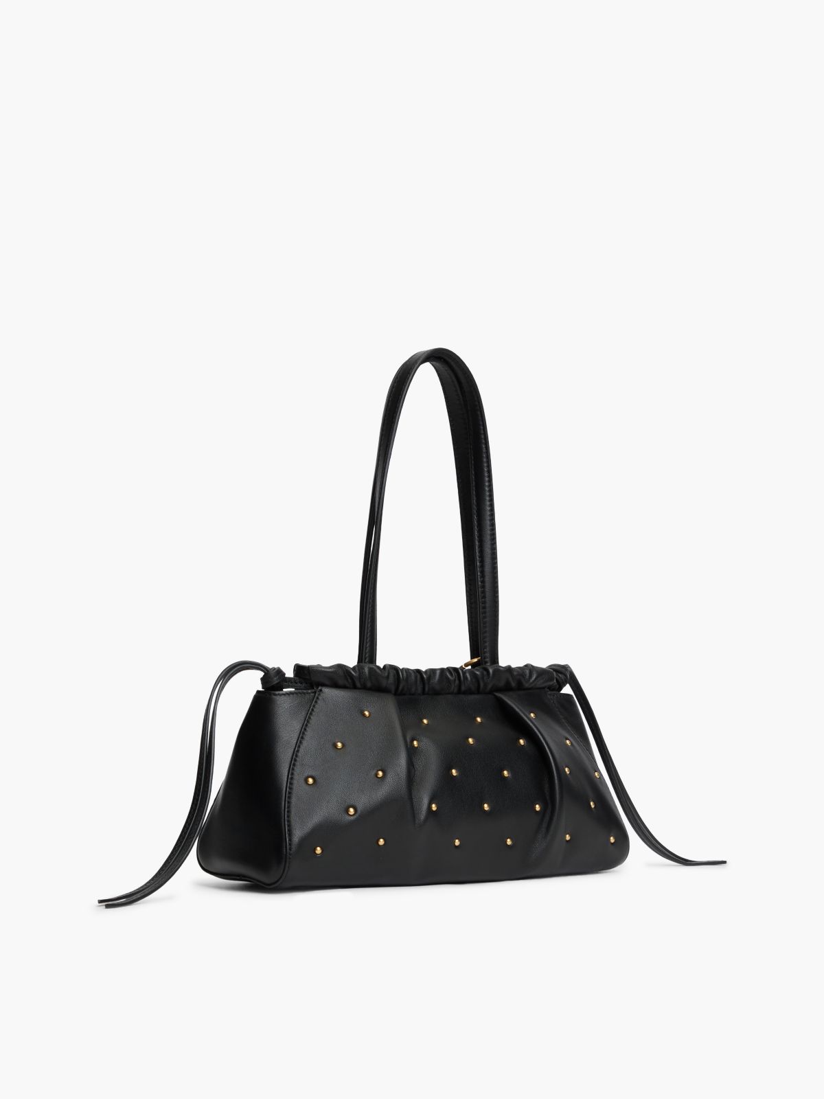 Soft Leather Studded Charm Shoulder Bag — Black