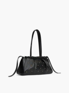 Soft Leather Studded Charm Shoulder Bag — Black 3