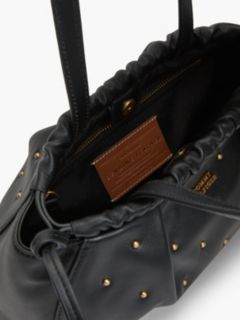 Soft Leather Studded Charm Shoulder Bag — Black 4