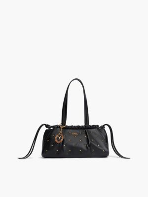 black soft leather studded charm shoulder bag for women tommy hilfiger