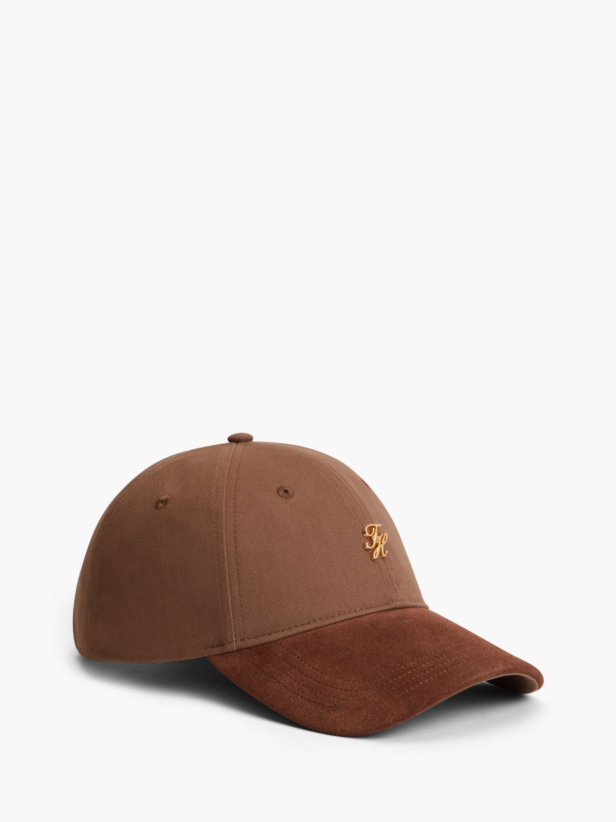 Suede Brim Logo Plaque Baseball Cap — Brown