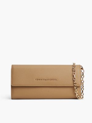 khaki essential chain strap flap wallet for women tommy hilfiger