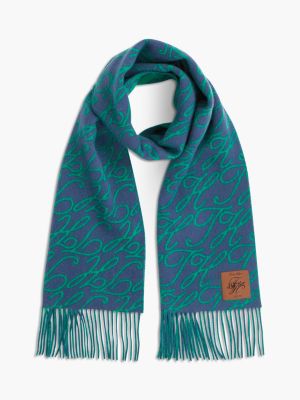sciarpa in pura lana con stampa del logo blue da donne tommy hilfiger