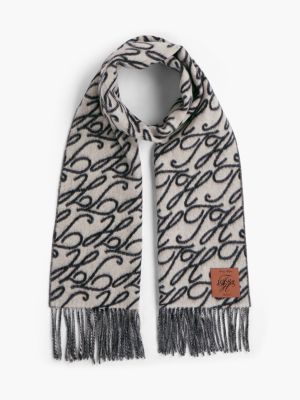 khaki pure wool logo print scarf for women tommy hilfiger