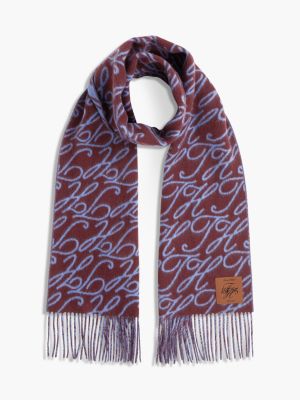 red pure wool logo print scarf for women tommy hilfiger