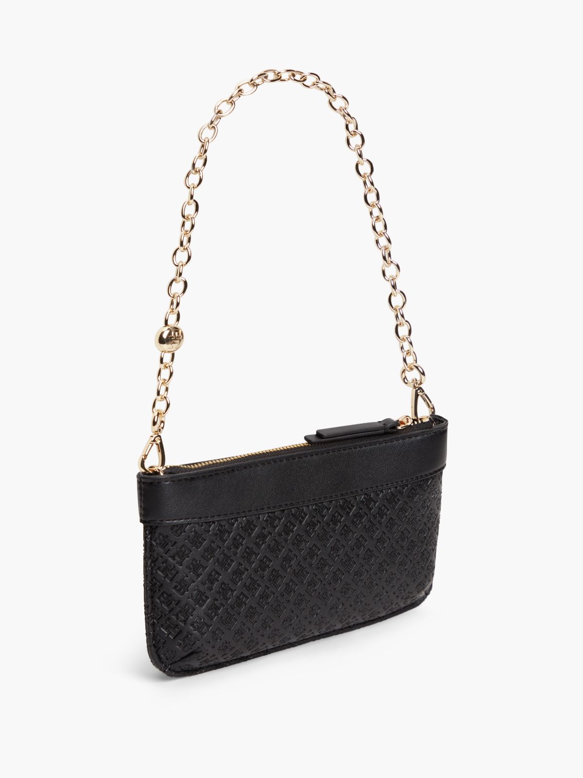 Debossed TH Monogram Shoulder Pouch — Black