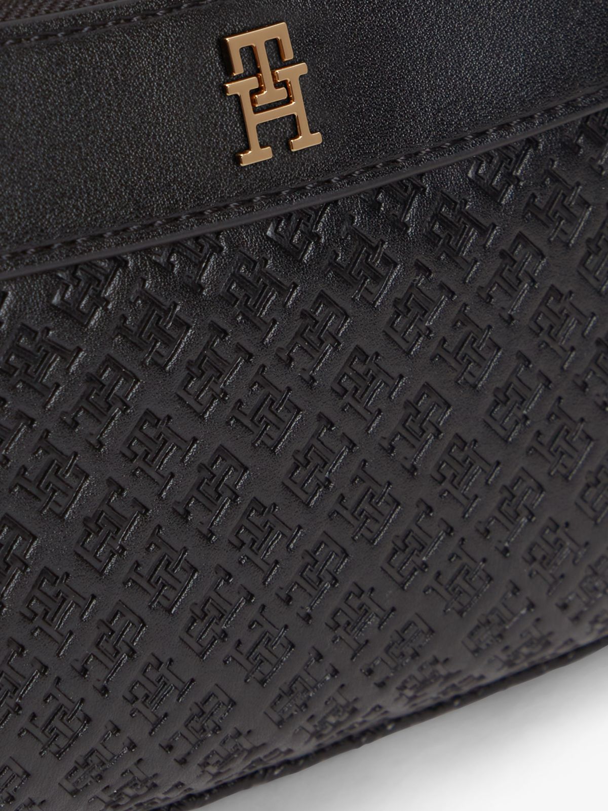 Debossed TH Monogram Shoulder Pouch — Black