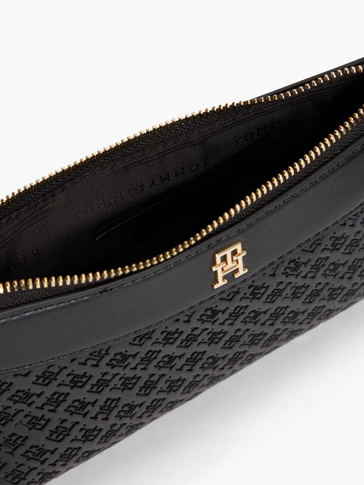 Debossed TH Monogram Shoulder Pouch — Black