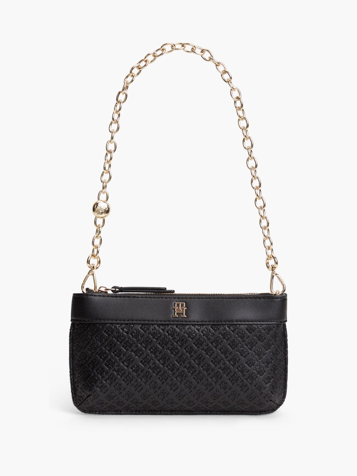 Debossed TH Monogram Shoulder Pouch — Black