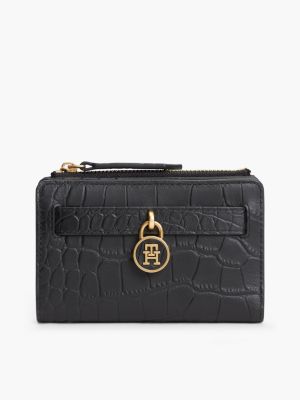 black the american icon croco leather bifold wallet for women tommy hilfiger