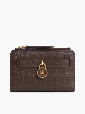 brown the american icon croco leather bifold wallet for women tommy hilfiger