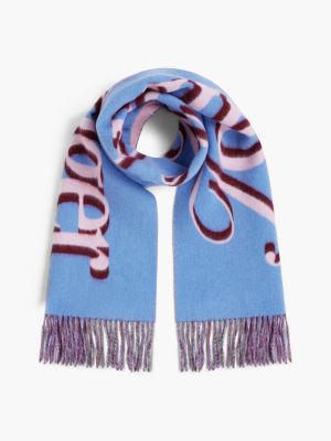 blue pure wool shadow logo scarf for women tommy hilfiger
