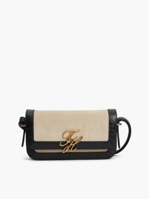 sac bandoulière en daim à logo en métal black pour femmes tommy hilfiger