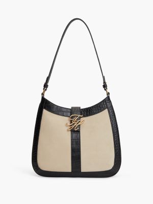 black suede metal logo shoulder bag for women tommy hilfiger