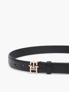 Leather TH Monogram Plaque Buckle Belt — Black 3
