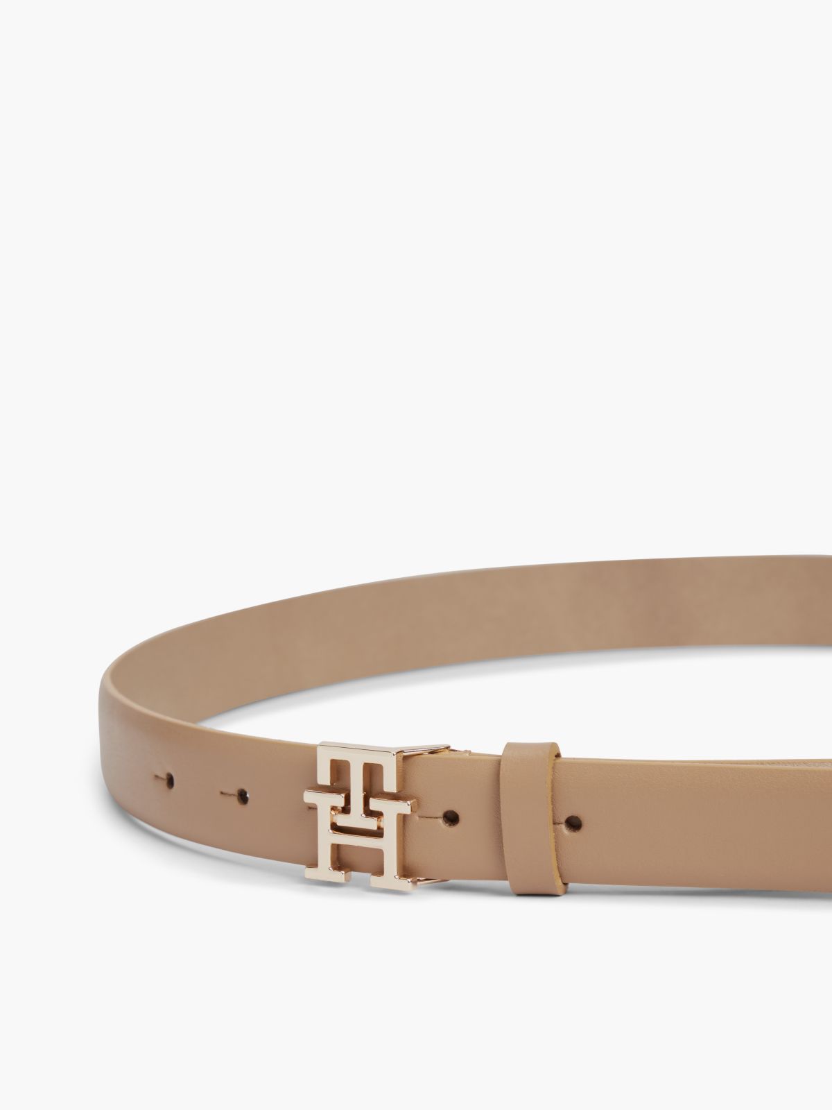 Leather TH Monogram Plaque Buckle Belt — Khaki