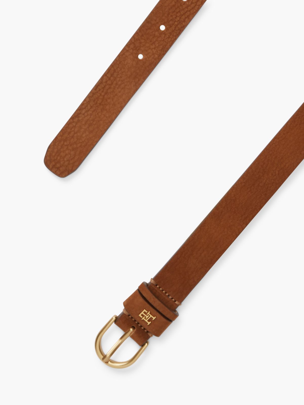 Leather Rounded Brass Buckle Belt — Brown