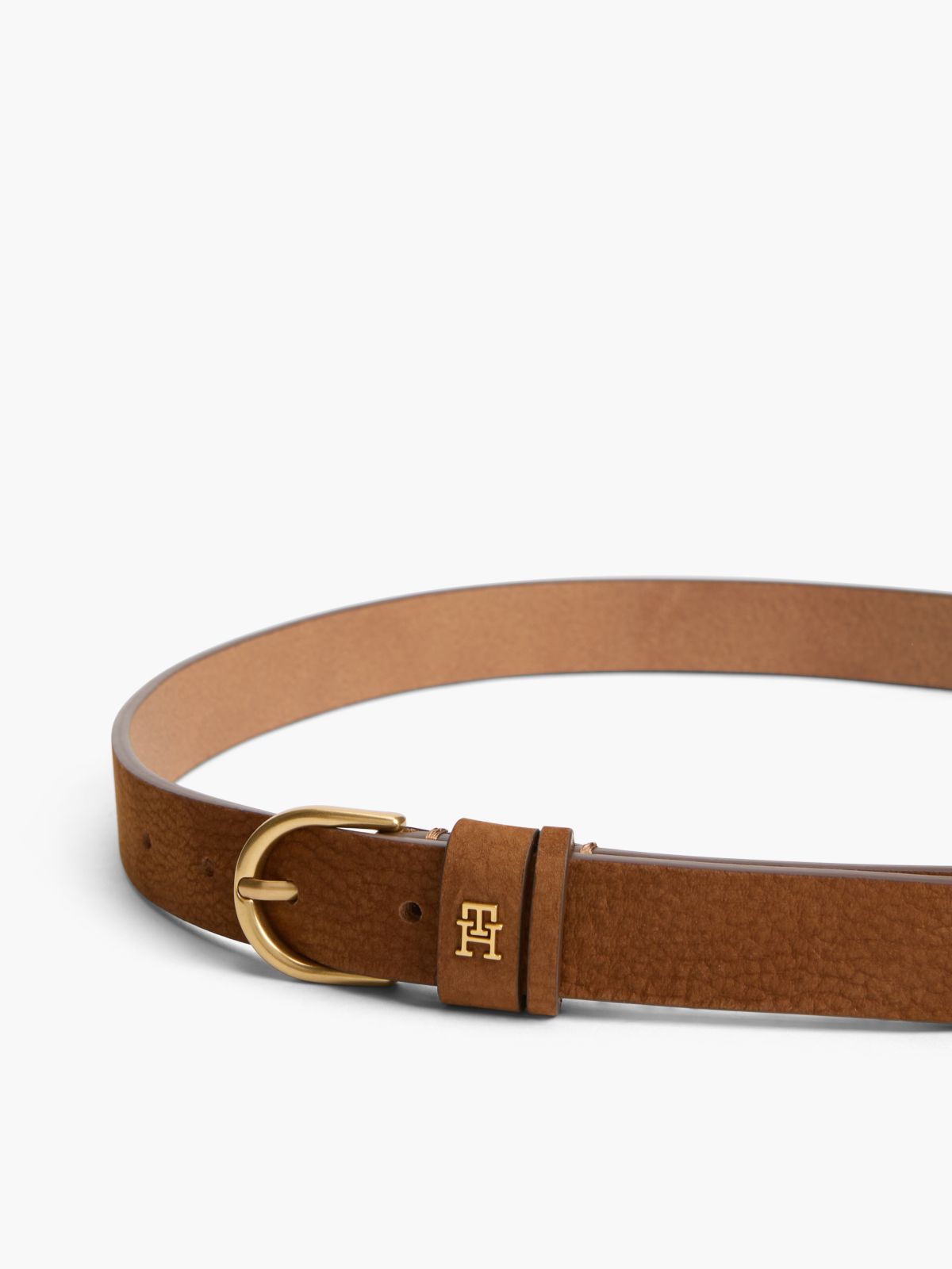 Leather Rounded Brass Buckle Belt — Brown