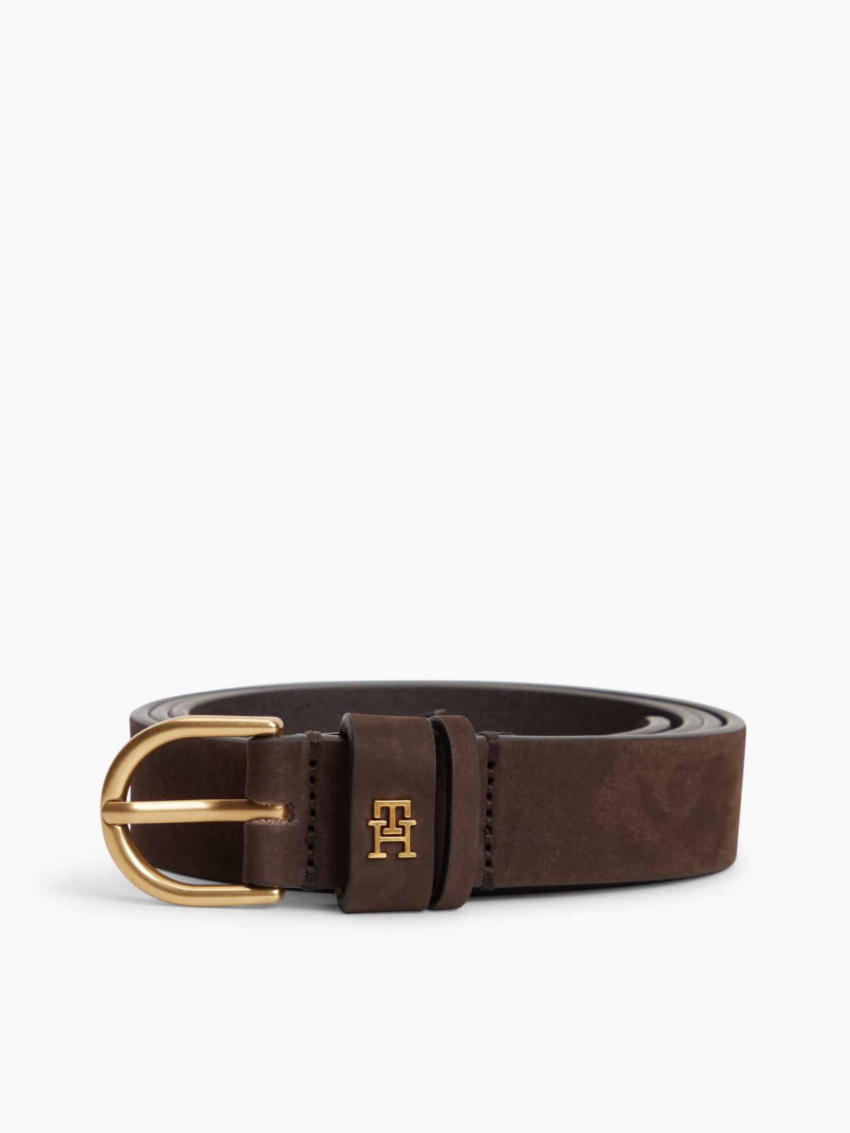 Leather Rounded Brass Buckle Belt — Brown