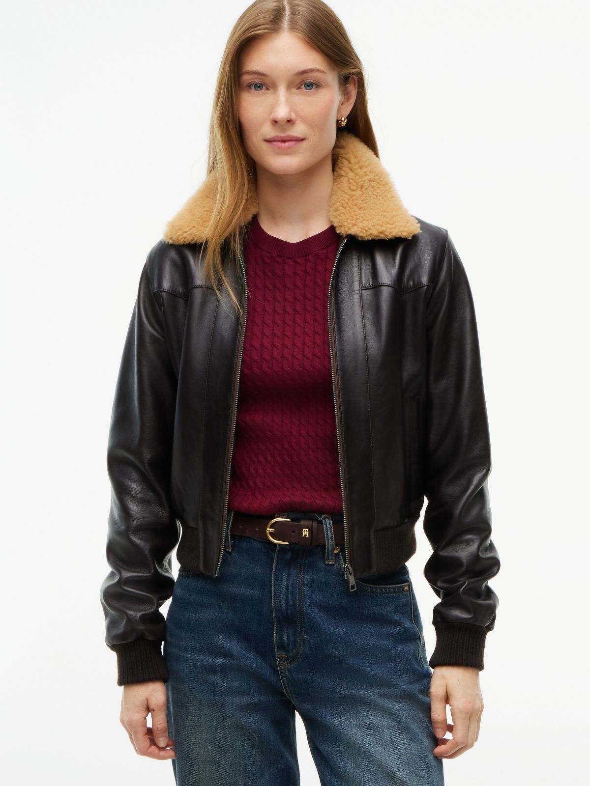 Leather Rounded Brass Buckle Belt — Brown