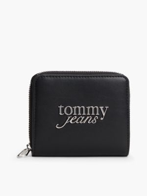 black metal logo zip-around flap wallet for women tommy jeans