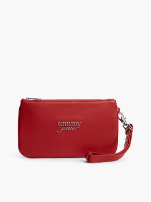 red metal logo wrist strap pouch for women tommy jeans