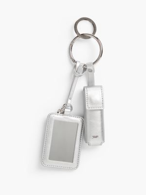 grey lipstick pouch and mirror charm keyring for women tommy jeans