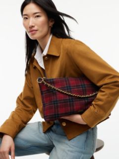 Wool Blend Check Chain Shoulder Bag — Blue 2