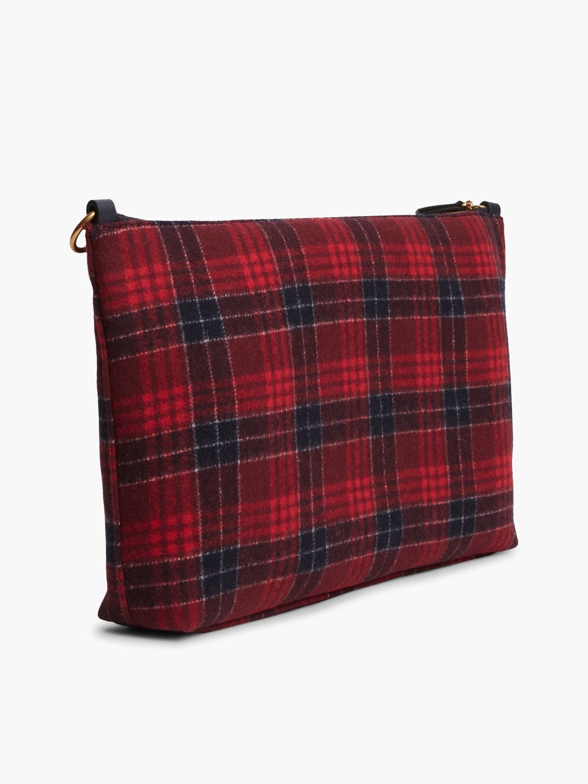 Wool Blend Check Chain Shoulder Bag — Blue