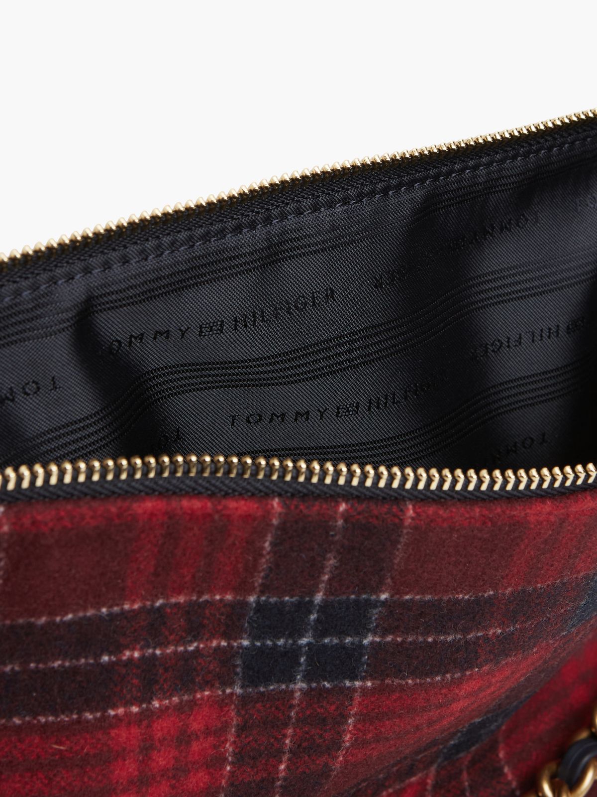 Wool Blend Check Chain Shoulder Bag — Blue