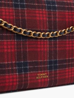 Wool Blend Check Chain Shoulder Bag — Blue 5