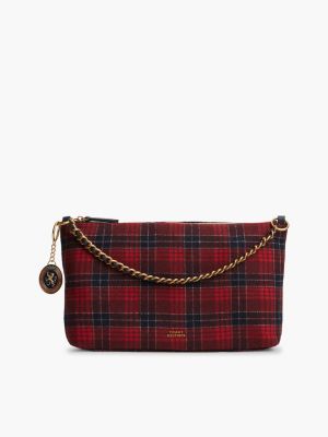 sac épaule à carreaux en laine mélangée blue pour femmes tommy hilfiger